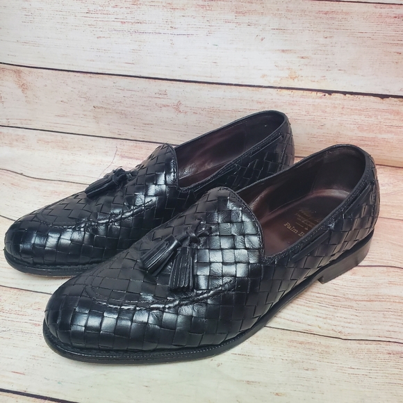 Allen Edmonds Mens Size 10 Independance Black Palm Beach Woven Loafers Tassel
